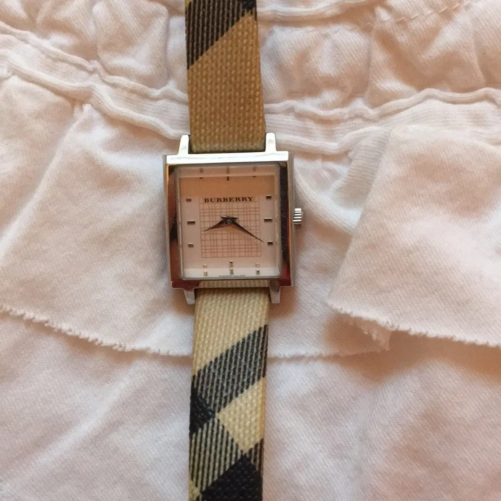 Burberry Beige Black Tan Check Square Dial Ladies Watch